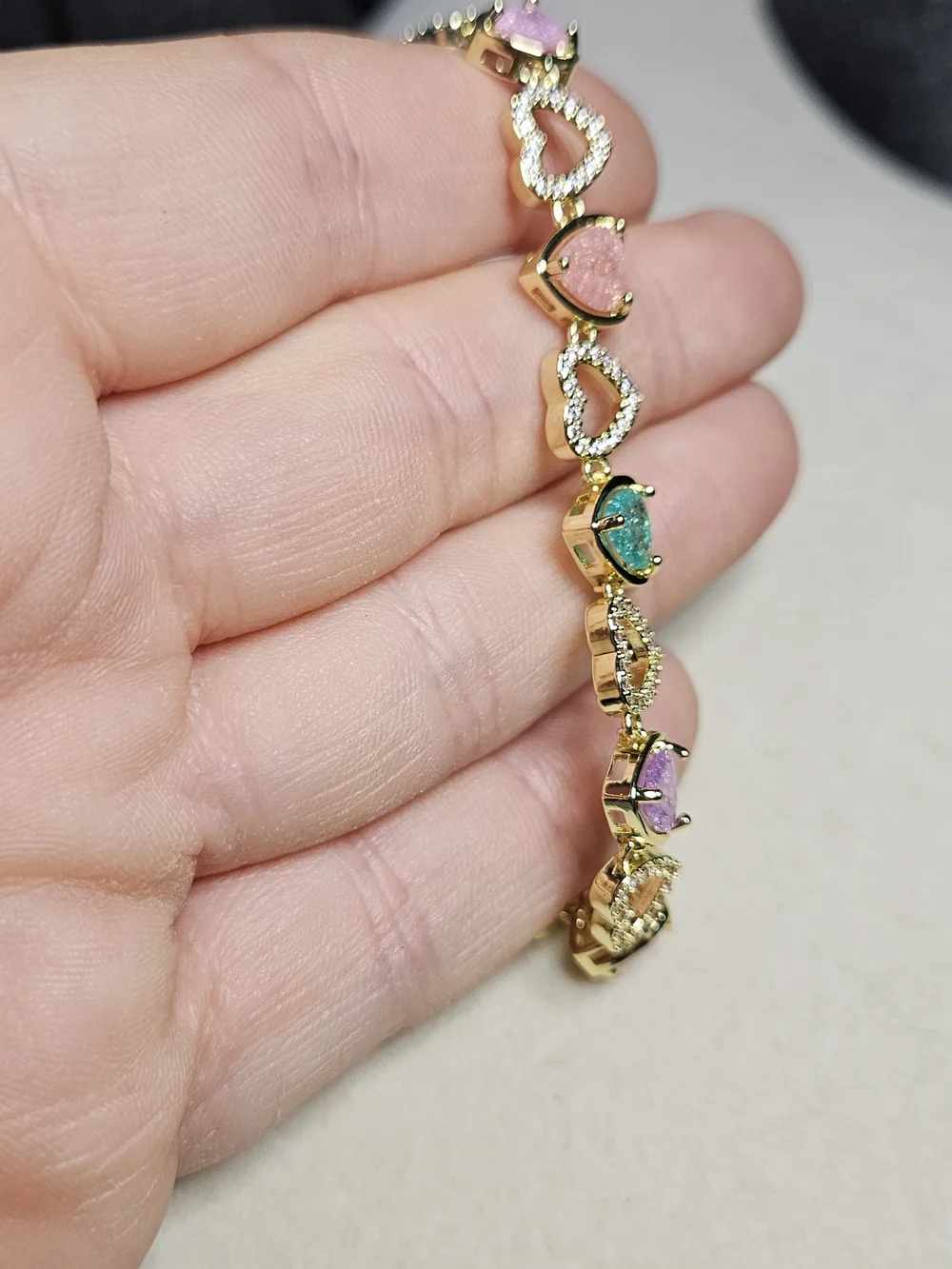 Stainless Steel Gold Over Multicolor Heart Crystal Bracelet - Women Jewelry